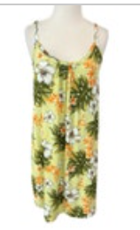 Makai Beach Womens Hawaiian Green Mini Dress Floral Sleeveless Sundress Size L