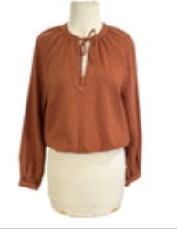 Anthropologie Cloth & Stone Linen Blend Peasant Blouse Brown Rust - Size S