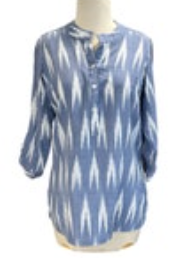 MADISON MATHEWS Blue White Aztec Band Collar Popover Tunic Size XS