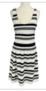 J Crew Womens Small Striped Summer Tank Dress Cotton Black White Stretch Midi