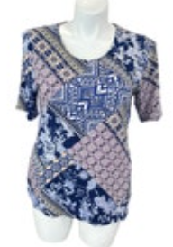 Chico's Sz 2 Reg L/12 Colorful Geometric Print Pima Rayon Spandex tunic Tee
