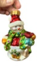 Snowman Ornament Painted Glass Embellished UT Glitter