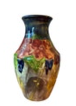 6” German Pottery Vase Floral Design Hand Painted Studio Art Glazed