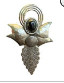 TRESKA Stamped Vintage Silver Tone Angel Brooch Pin Artsy Cabochon