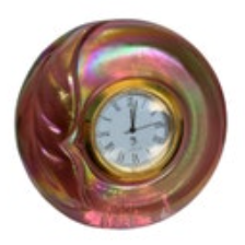 Vintage Fenton Pink Iridescent Round Glass Clock Handmade Floral 3" USA