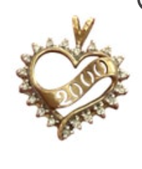 Delicate 10K Yellow Gold "2000" Heart Pendant Charm Natural Diamonds