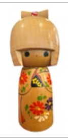 Vintage Japanese Kokeshi Doll Wooden Hand Painted Flowers Purple Kimono Red Bow