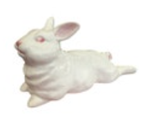 Briggs Pottery Ceramic Bunny Figurine White Pink Accents Made in Portugal Lying