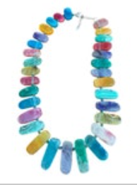 LUC CN 925 Sterling Agate Stone Necklace 19.5” Bright Multicolor Colorful Pop