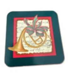 Pimpernel Christmas French Horn 4.25x4.25 Coasters Cork Bottom 6 Holiday