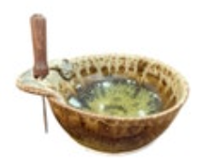 Studio Pottery Bowl Dip Salsa Stoneware Brown Signed With Spreader