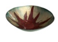 Enameled Copper Bowl Signed Green Champagne Blue Sunburst Flower 2017 Art 5”x2.5