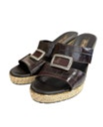 Brighton Devon Brown Croc Leather Espadrille Women’s Wedge Sandals Size 7.5 M