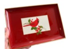 vintage otagiri japan lacquerware tray Red Cardinal Berries Holiday