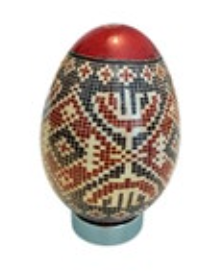 Pysanky Style Easter Egg Art Blown Hen Shell Red Black