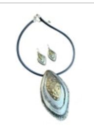 Silver Tone Contemporary Art Necklace Earrings Set Large Silver Tone Brass