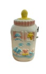 VTG Relpo #6762 Baby Bottle Planter Floral Container Music Box Nursery Decor