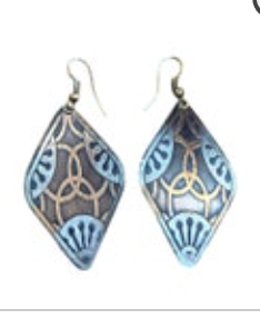 Diamond Shaped Drop Earrings Dangle Mixed Metal Industrial Pierced