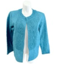 3 XL Chicos Women's Open Front Blazer Jacket Teal Quilted Ornate Silk Blend