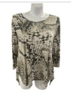 Clara Sun Woo Snake Print Shirt Tunic Stretch Womens 1X Brown Gray 3/4 Sleeve