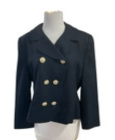 Pendlton Petite Womens Black Wool Blazer Size 12 Gold Buttons Double Breasted