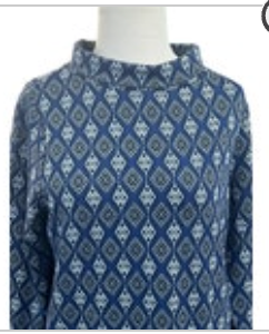 Olsen Henny Stretch Jersey Blue Geometric Top - Ladies US 6 New Made in Germany
