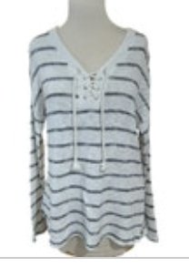 Sundry Womens Long Sleeves V-Neck Size 3 Sweatshirt Nautical Soft White Blue