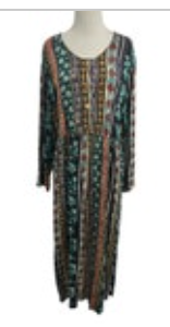 Vintage Timbuktu Station Print Dress Long Sleeve Fit Flare Retro Boho Rayon READ