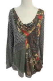 Monroe & Main Multicolor Geometric Cowl Neck Womens Tunic Top Sz L Long Sleeve