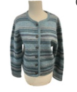 VTG Tally Ho Cardigan Sweater Sz Medium Blue Gray Wool Stripe Button Up