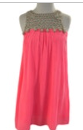 Lilly Pulitzer Sz XXS Pink Coral Babydoll Dress Gold Crochet