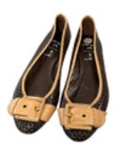 FS/NY Women's Brown Tan Gold Buckle Laser Cutout Flats 7.5M Made In Brazil