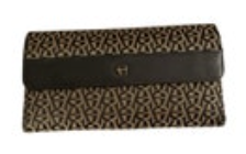 Etienne Aigner Signature Logo Fabric Trifold Wallet Checkbook Holder Black Gray