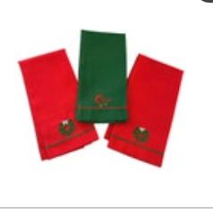 Vintage Embroidered Christmas Tea Towels Linen Polyester Set Of Three EUC