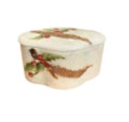 Vintage Hand-Painted Porcelain Trinket Box Lid Gold Accent Holly Berries Signed