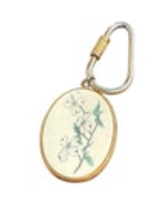 Vintage Barlow Dogwood Tree Design Fake Faux Scrimshaw Keychain