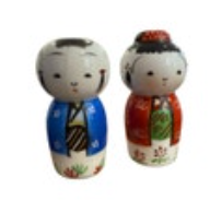 Kokeshi Salt and Pepper Shakers Boy and Girl Ceramic With Stoppers Painted