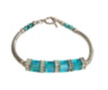 Silver Tone Bracelet Blue Crystal Rhinestone Beaded Toggle Clasp