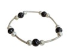 Black Silver Beaded Stretch Bracelet Minimalist Jewelry Elastic Bead Bangle