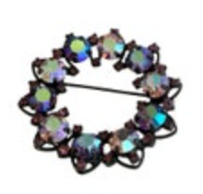 Vintage Joseph Warner Signed Designer Auroras Borealis Rhinestones Brooch Wreath