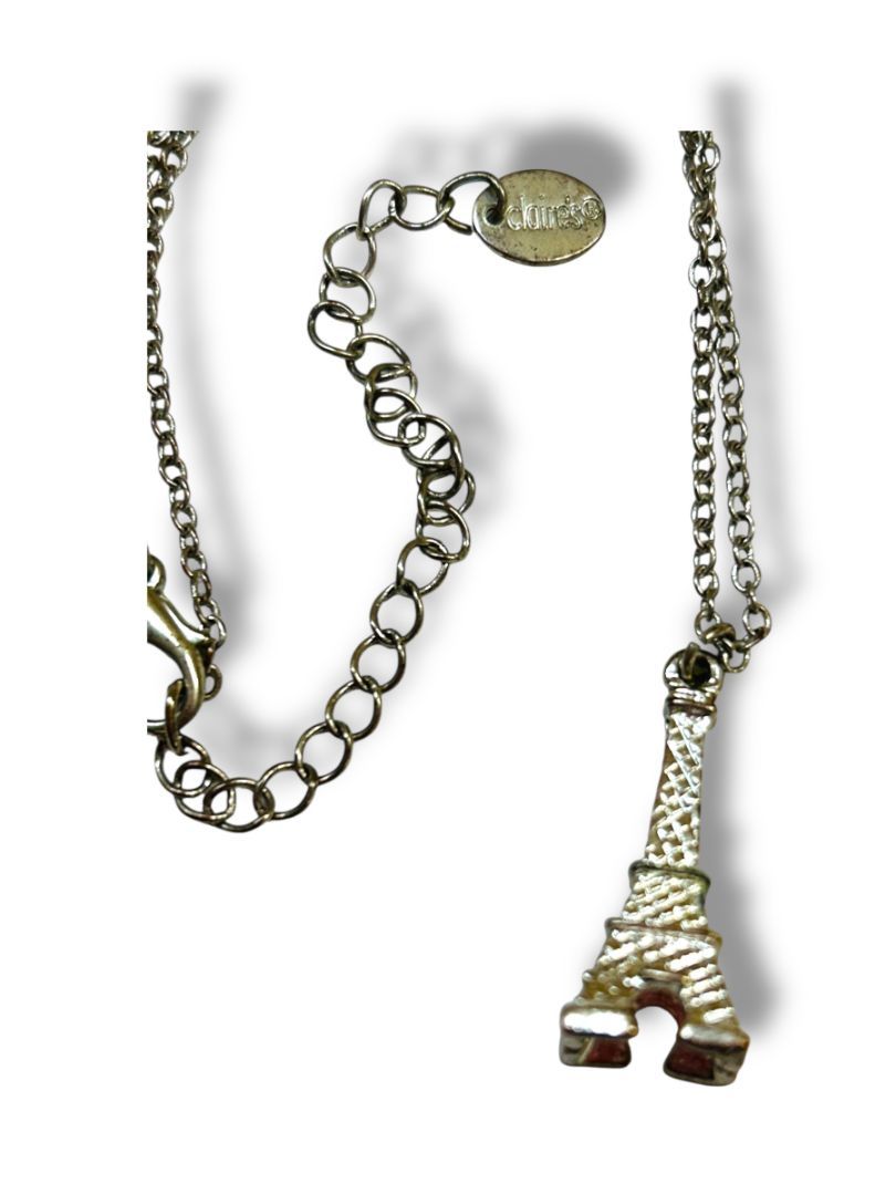 Claires Dimensional Eiffel Tower Pendant Necklace 17-20" Silvertone