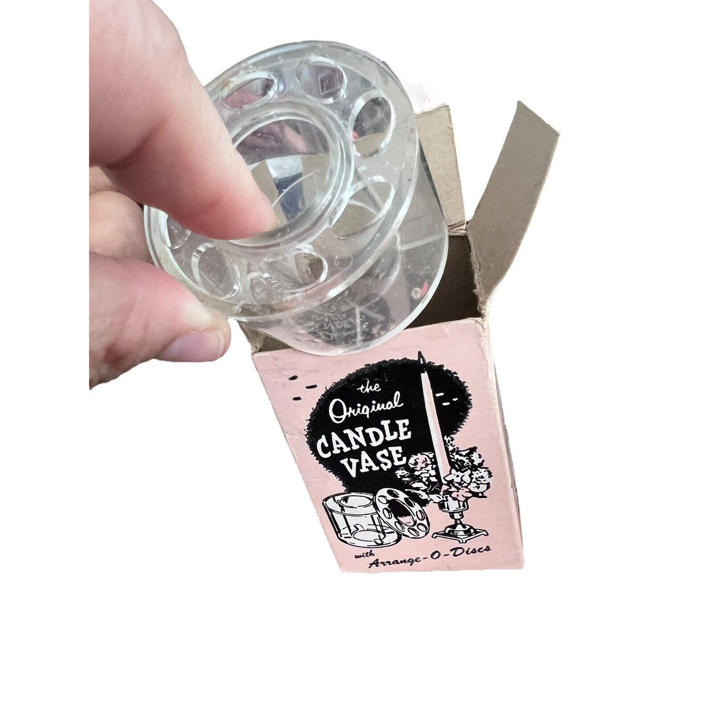 1950’s Candle Vase Plastic Flower Frog For Taper Candles 2 Pieces Original Box