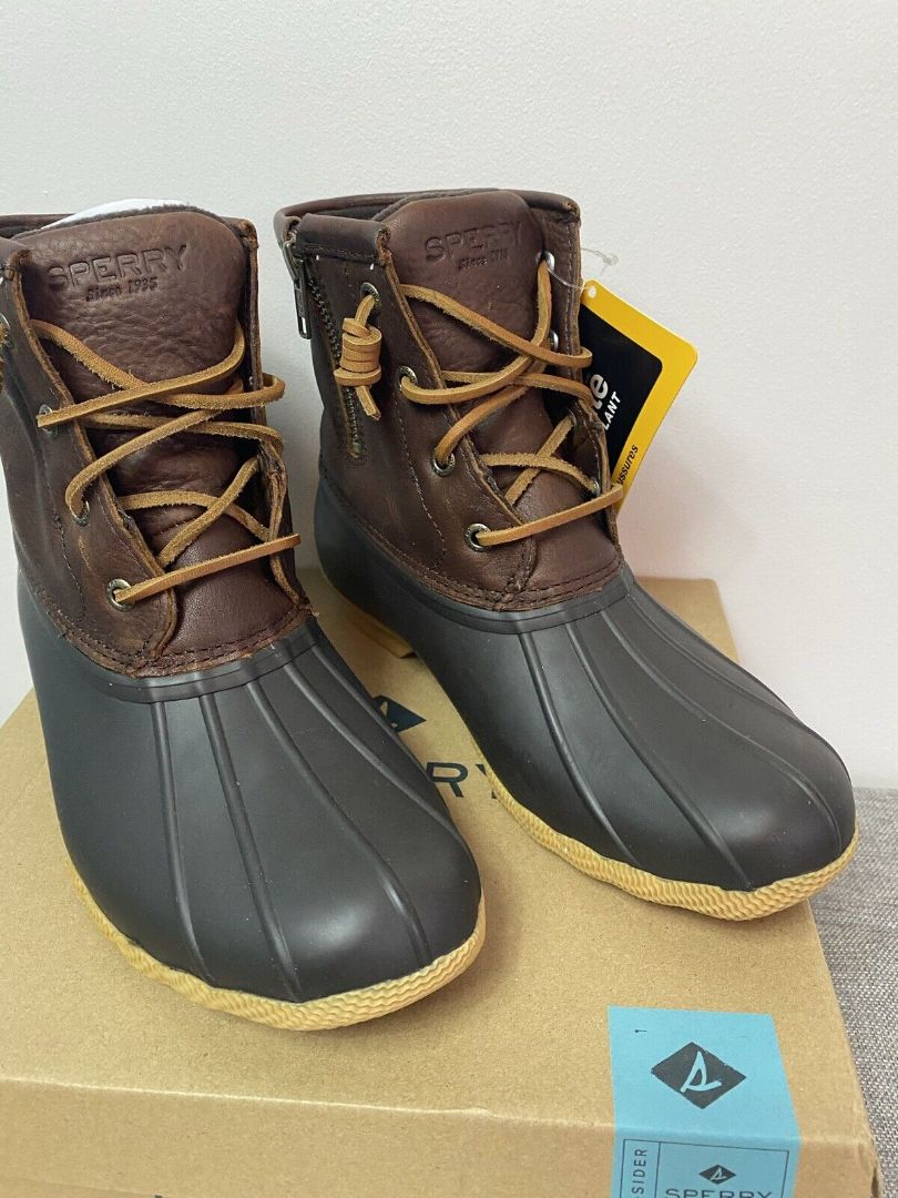 6 .5 Sperry Top-Sider Women's Saltwater Thin Edge Brown Rainboots Duck Boots NIB