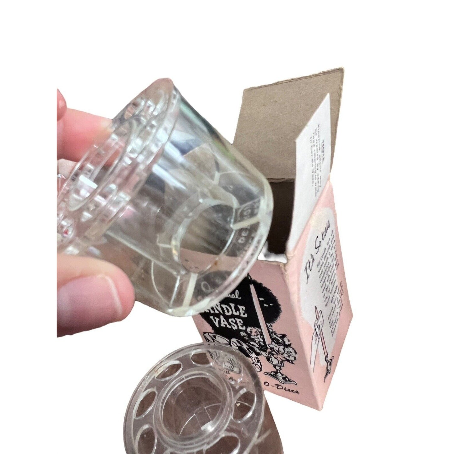 1950’s Candle Vase Plastic Flower Frog For Taper Candles 2 Pieces Original Box