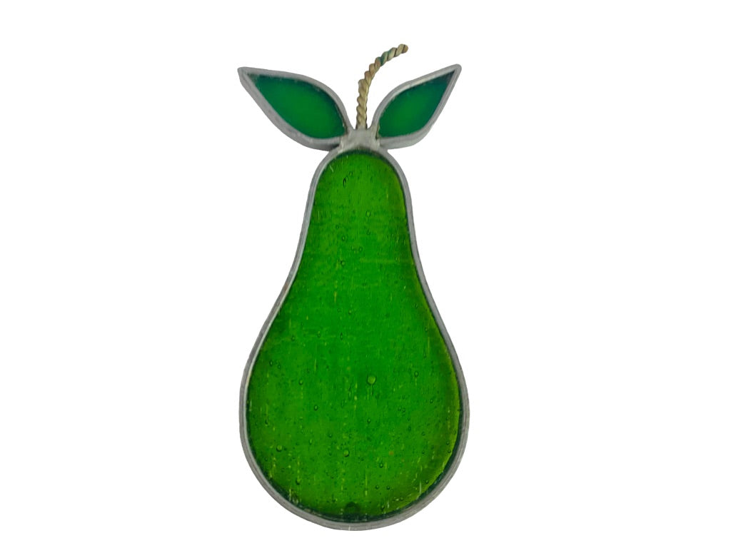 Green Pear Stained Glass Suncatcher Window Hanging Ornament 5 1/4" x 2 1/4"