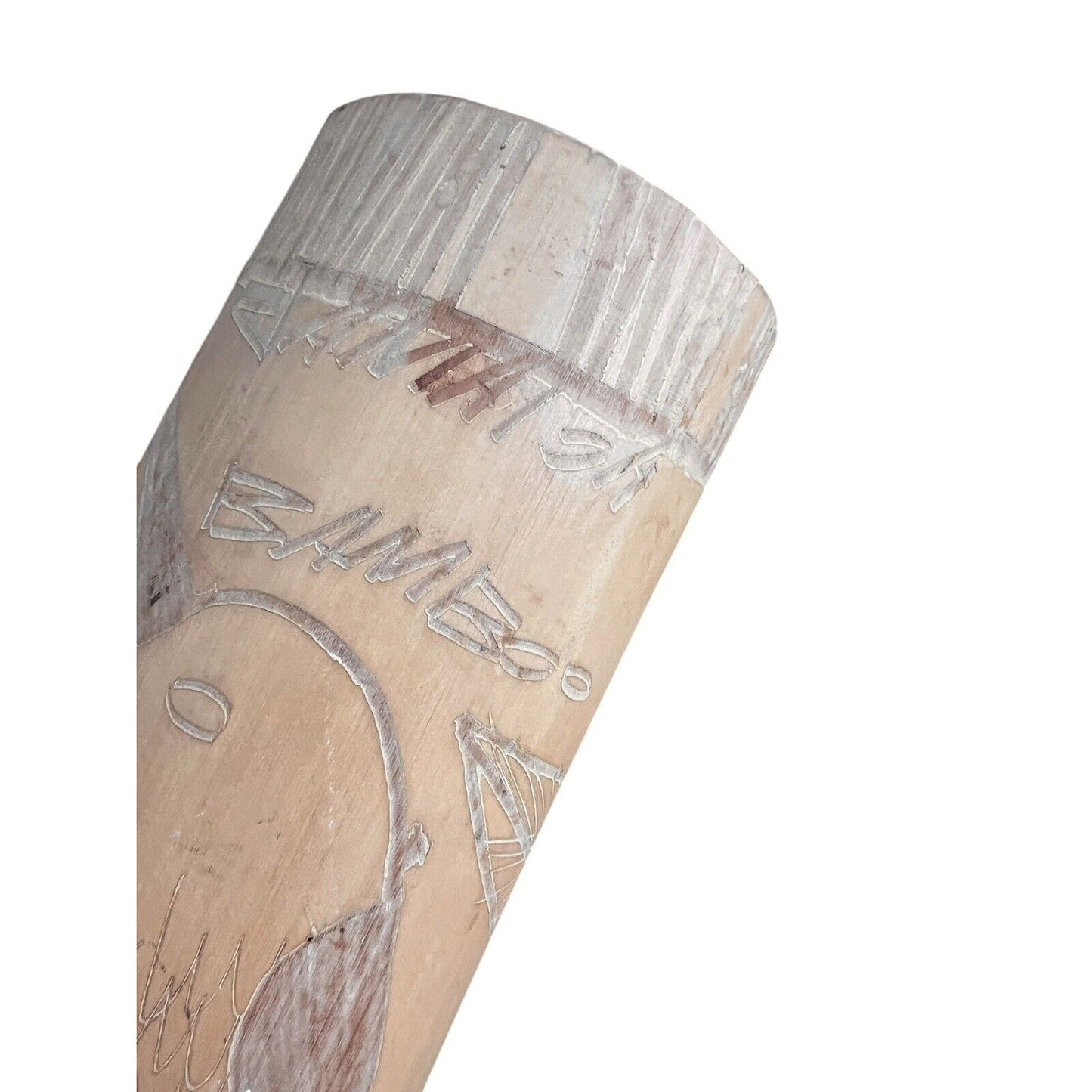 LARGE Vintage Hand Carved Wooden Bamboo Dry Flower Vase 8” Natural