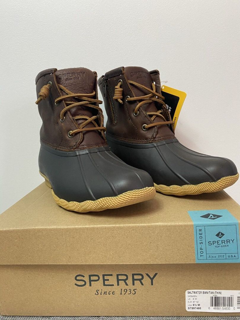6 .5 Sperry Top-Sider Women's Saltwater Thin Edge Brown Rainboots Duck Boots NIB
