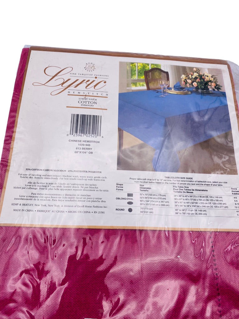 Lyric Hemstitch Berry Cotton Enhanced 60" x 104" Oblong Tablecloth