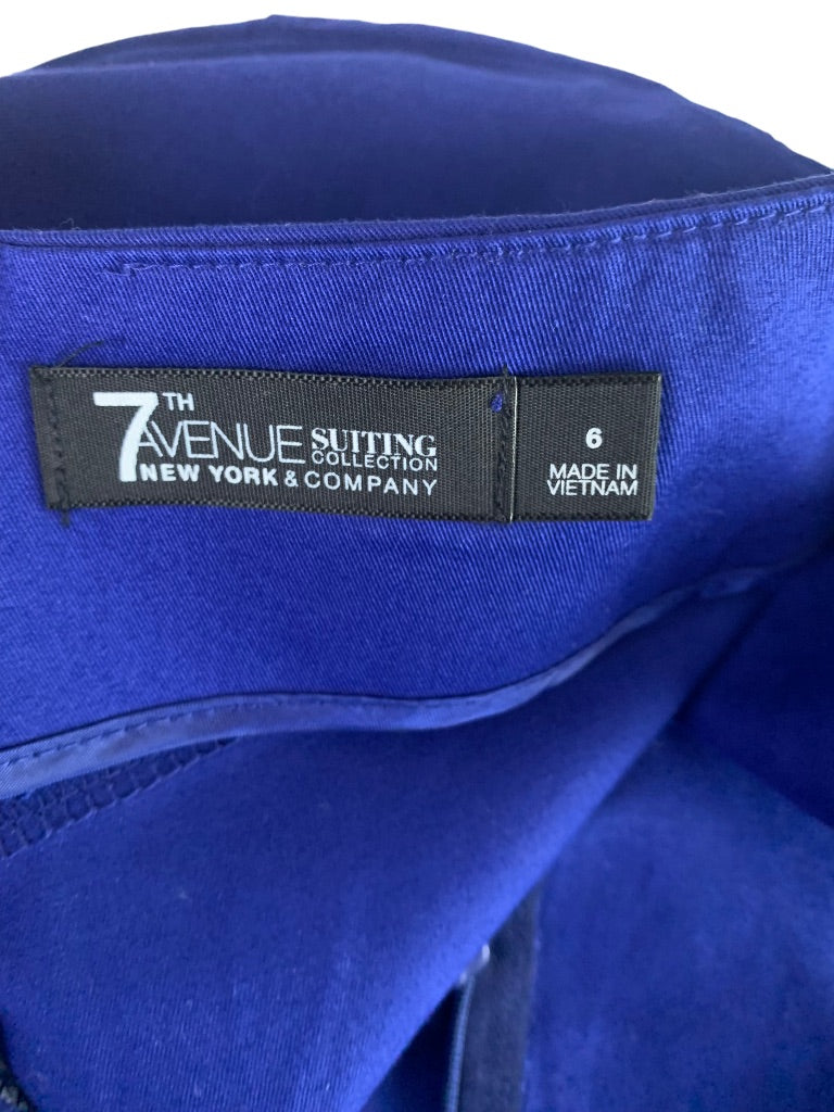 6 7th Avenue Cobalt Blue Suit Skirt Below Knee Back Zip Tea Length