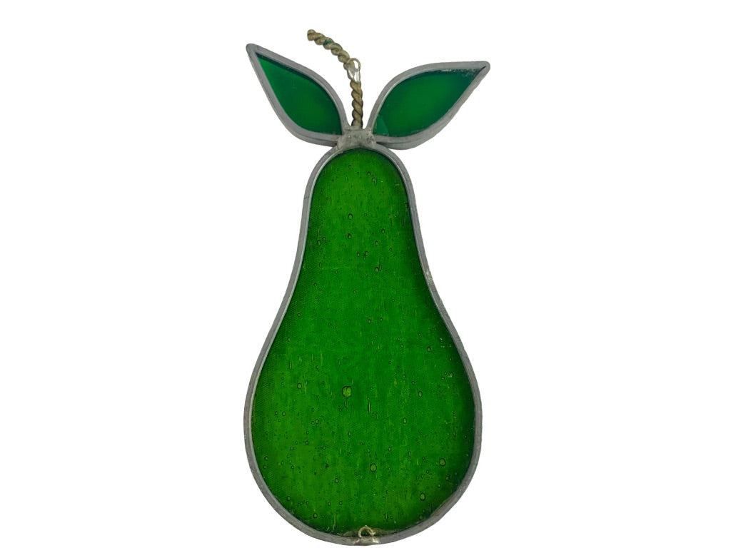 Green Pear Stained Glass Suncatcher Window Hanging Ornament 5 1/4" x 2 1/4"